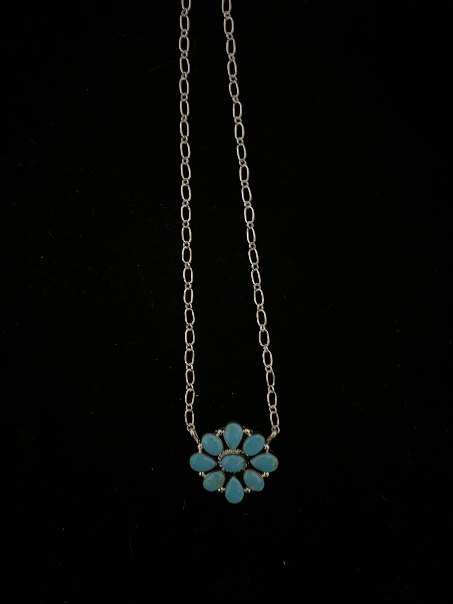 18" Kingman Turquoise Cluster Necklace by Charlene Yazzie, Navajo