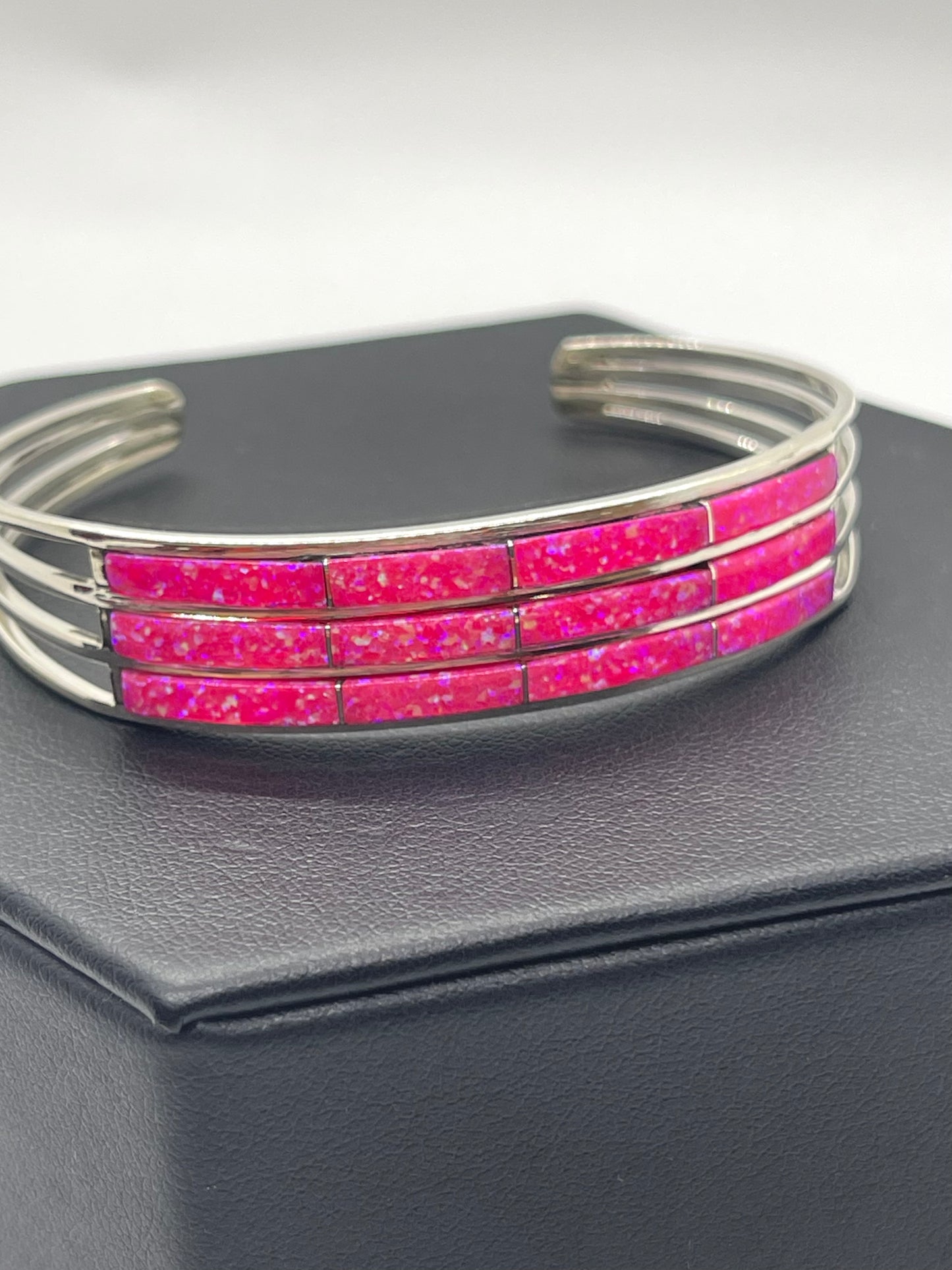 6 1/4" Pink Opal 3 Row Inlay Cuff by Jamie Johnson, Navajo
