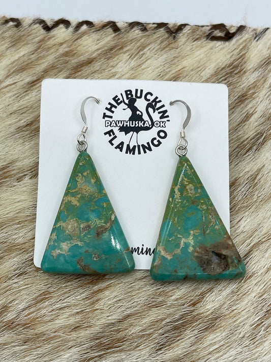 Turquoise Triangle Rounded Edged Slab Dangle Earrings, Santo Domingo