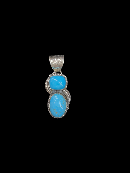 2 Stone Sleeping Beauty Turquoise Feather Pendant