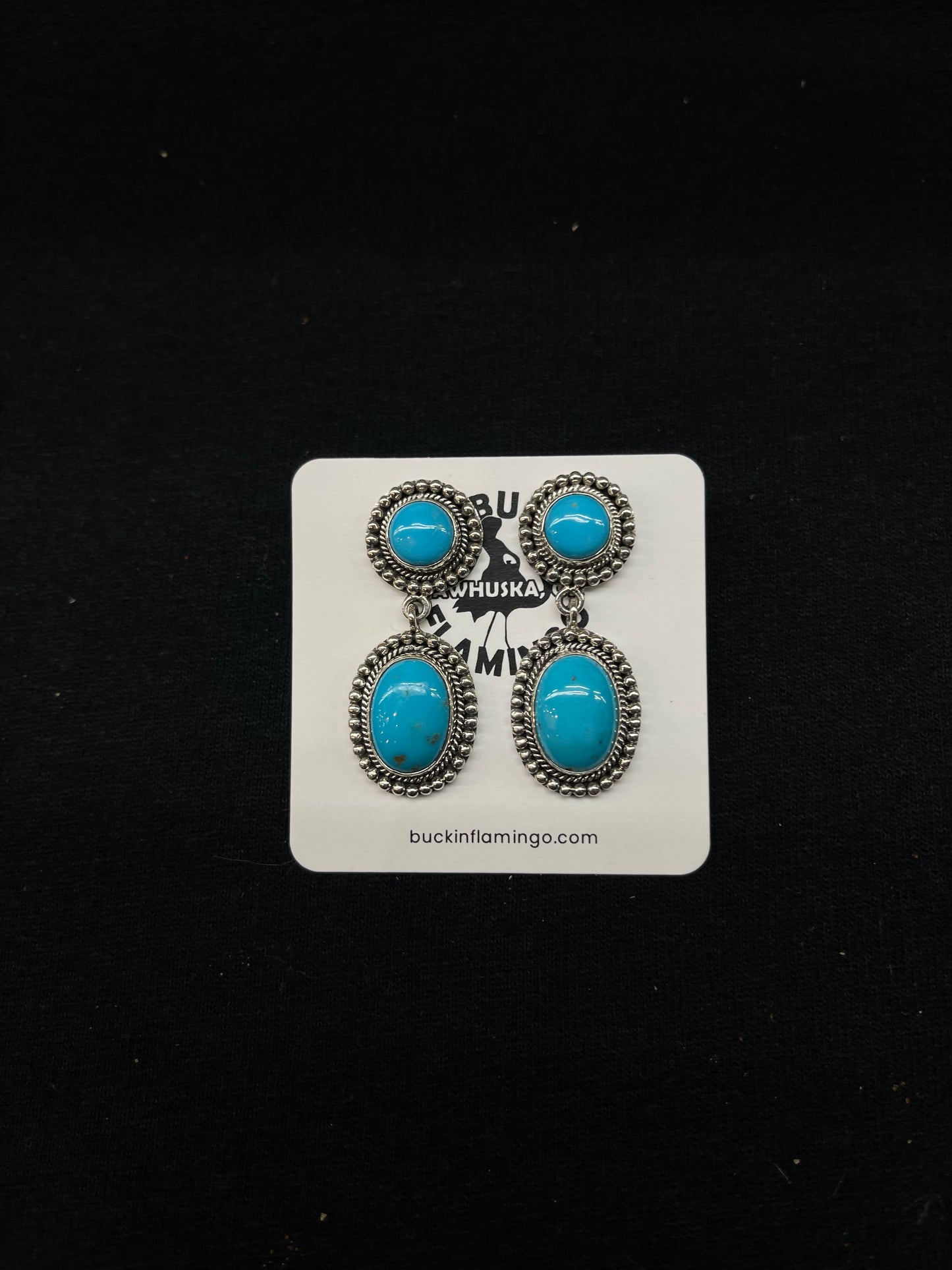 2 Stone Turquoise Post Dangle Earrings by Zia