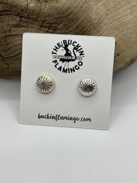 Half Stamped Navajo Pearl Post Earrings by Gloria Harvey, Navajo