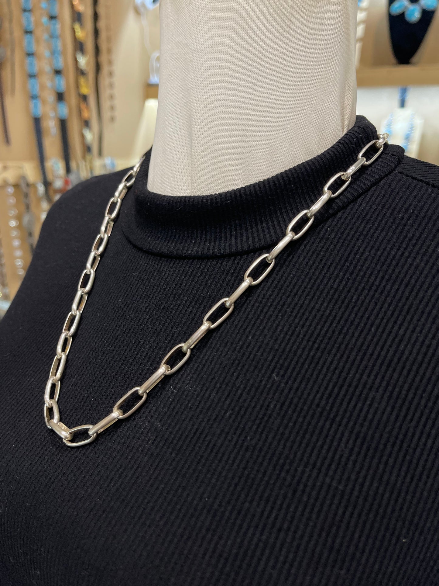 Handmade Heavy Silver Paperclip Chain by Sally Shurley, Navajo
