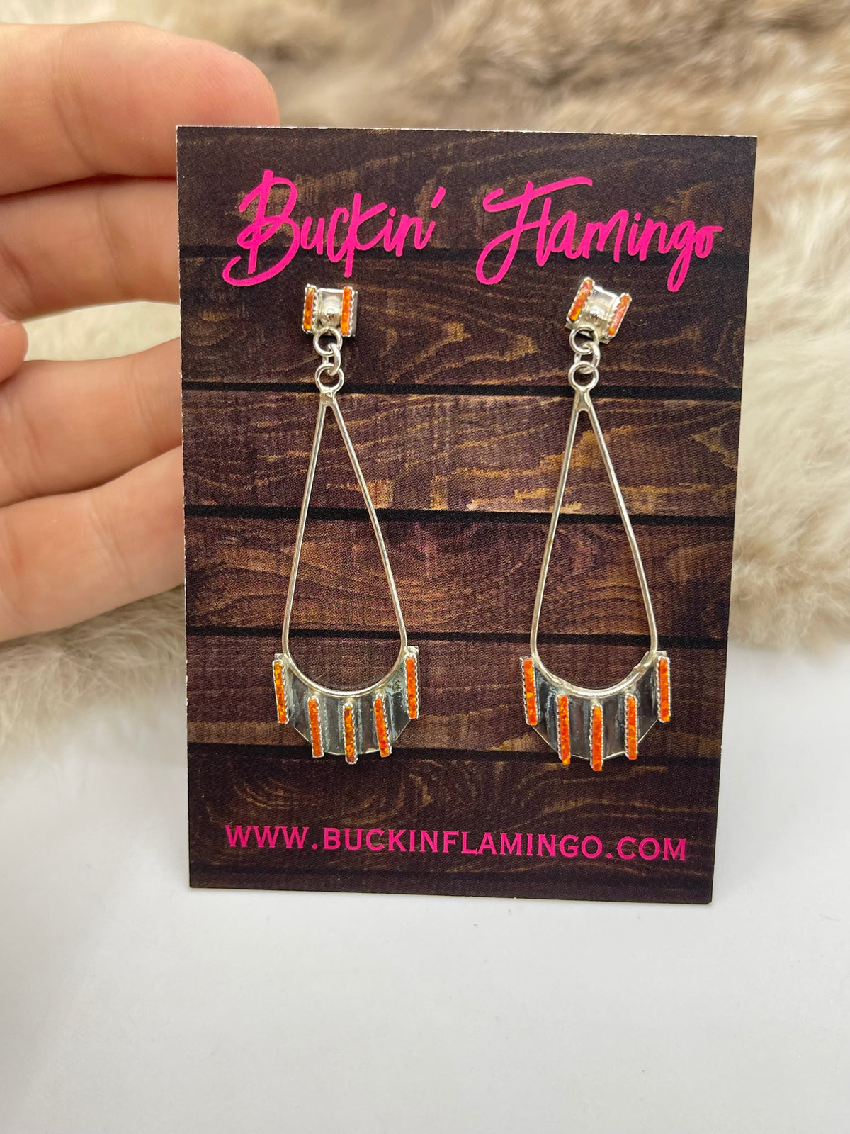 Orange Opal Teardrop Dangle Earrings by Ashley Laate, Zuni