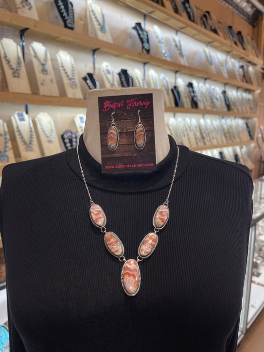 20" Crazy Lace Agate Necklace and Earring Set by Joe Begay, Navajo