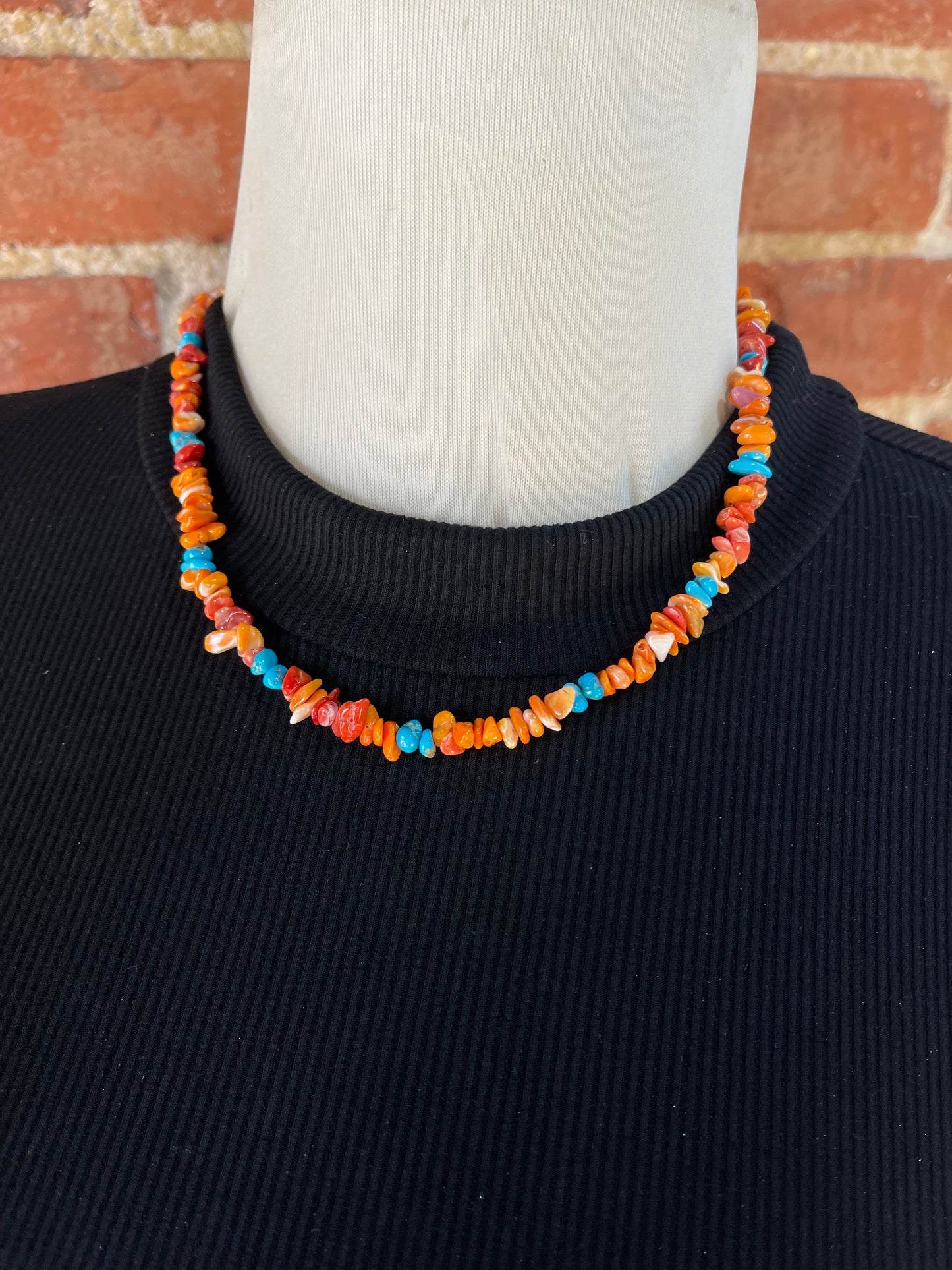 17" Orange Spiny Oyster Shell with Sleeping Beauty Turquoise Necklace
