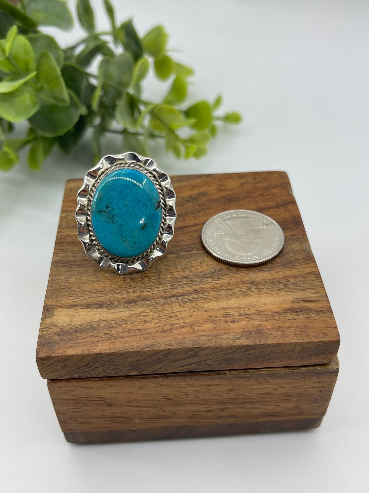 5.5 Kingman Turquoise Ring by Samuel Yellowhair, Navajo