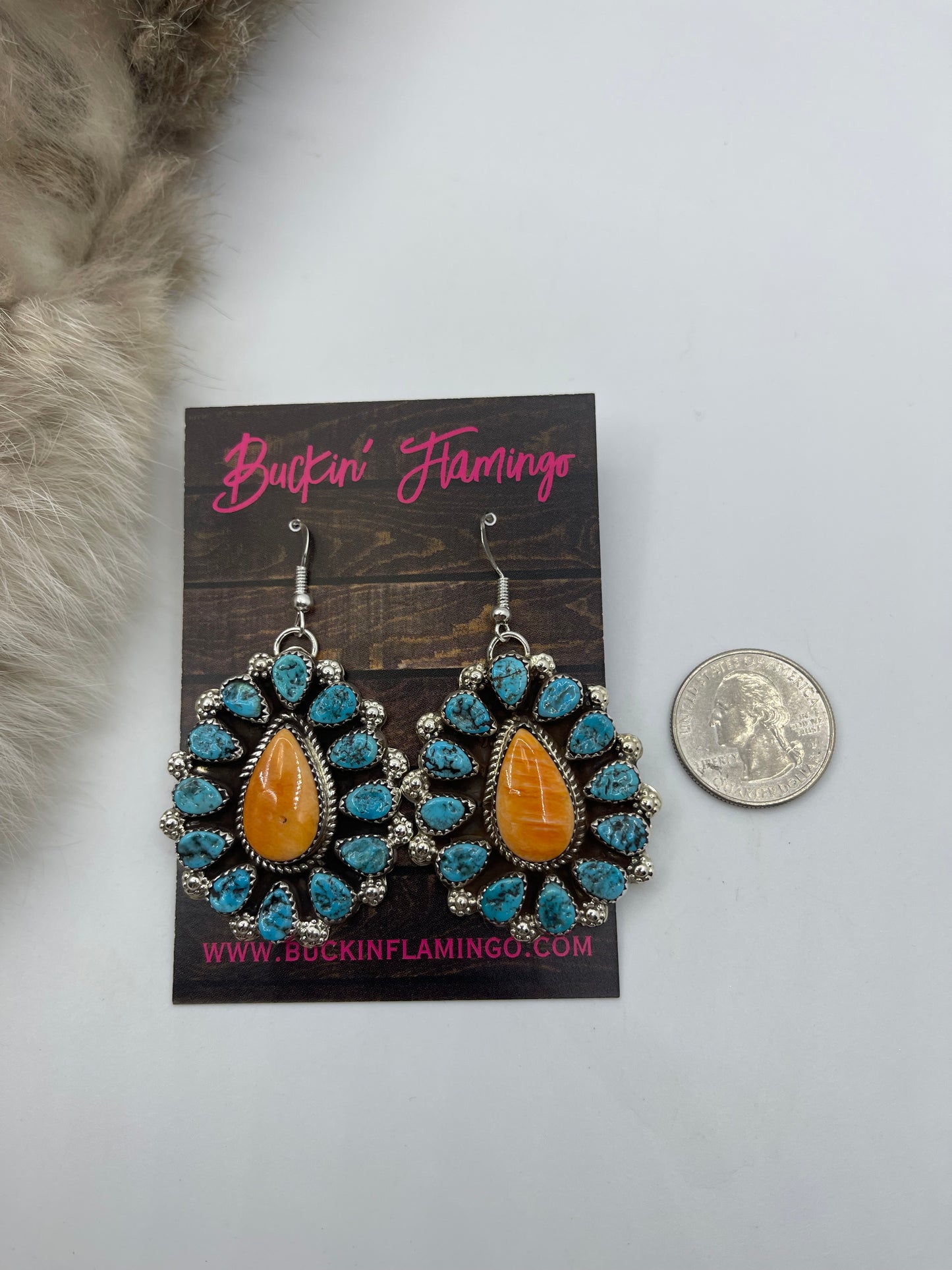 18" Spiny Oyster & Turquoise Cluster Necklace & Earring Set by Darlene Begay, Navajo