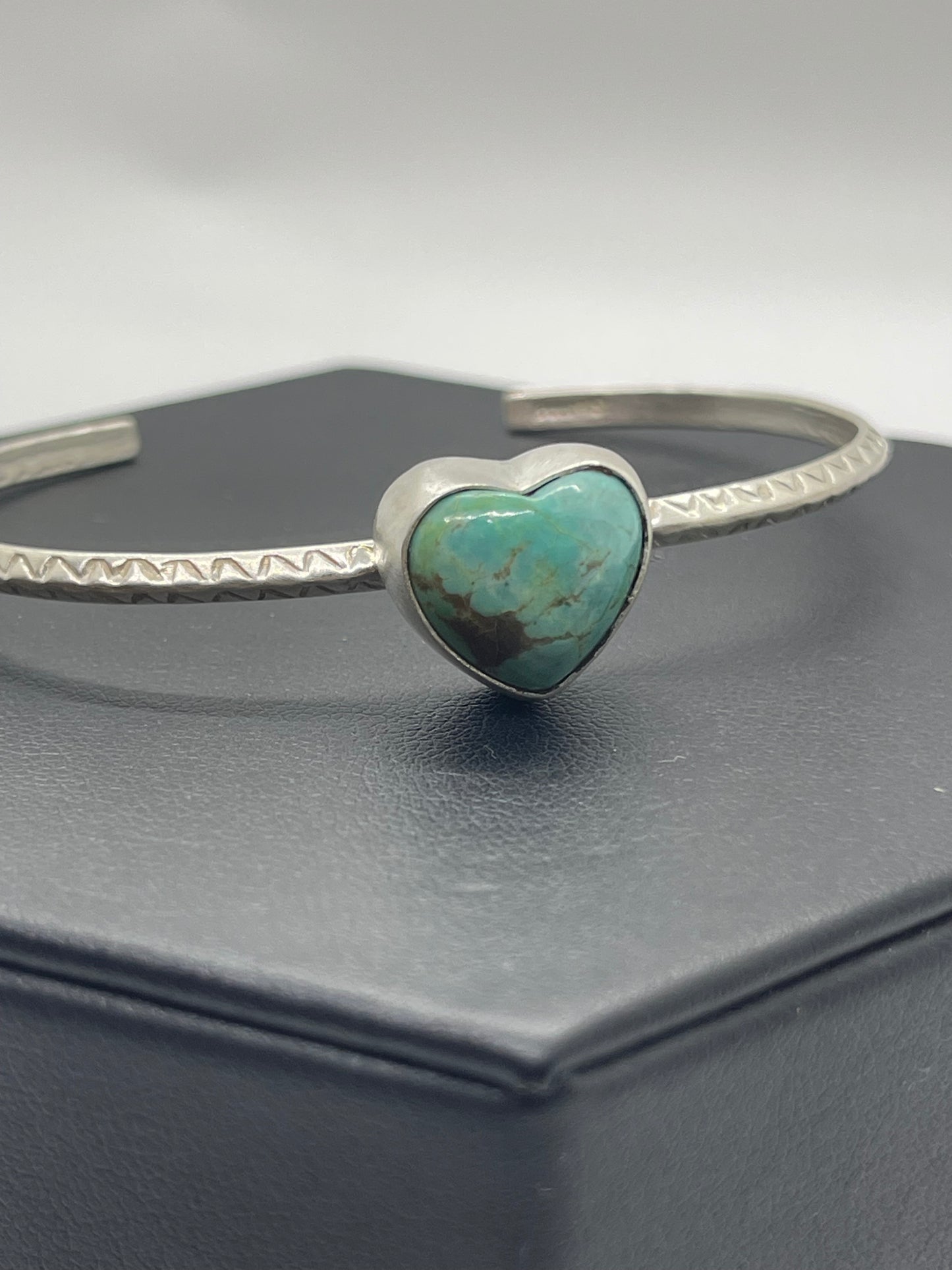5 3/4"-7" Turquoise Heart Bracelet by Donovan Skeet, Navajo