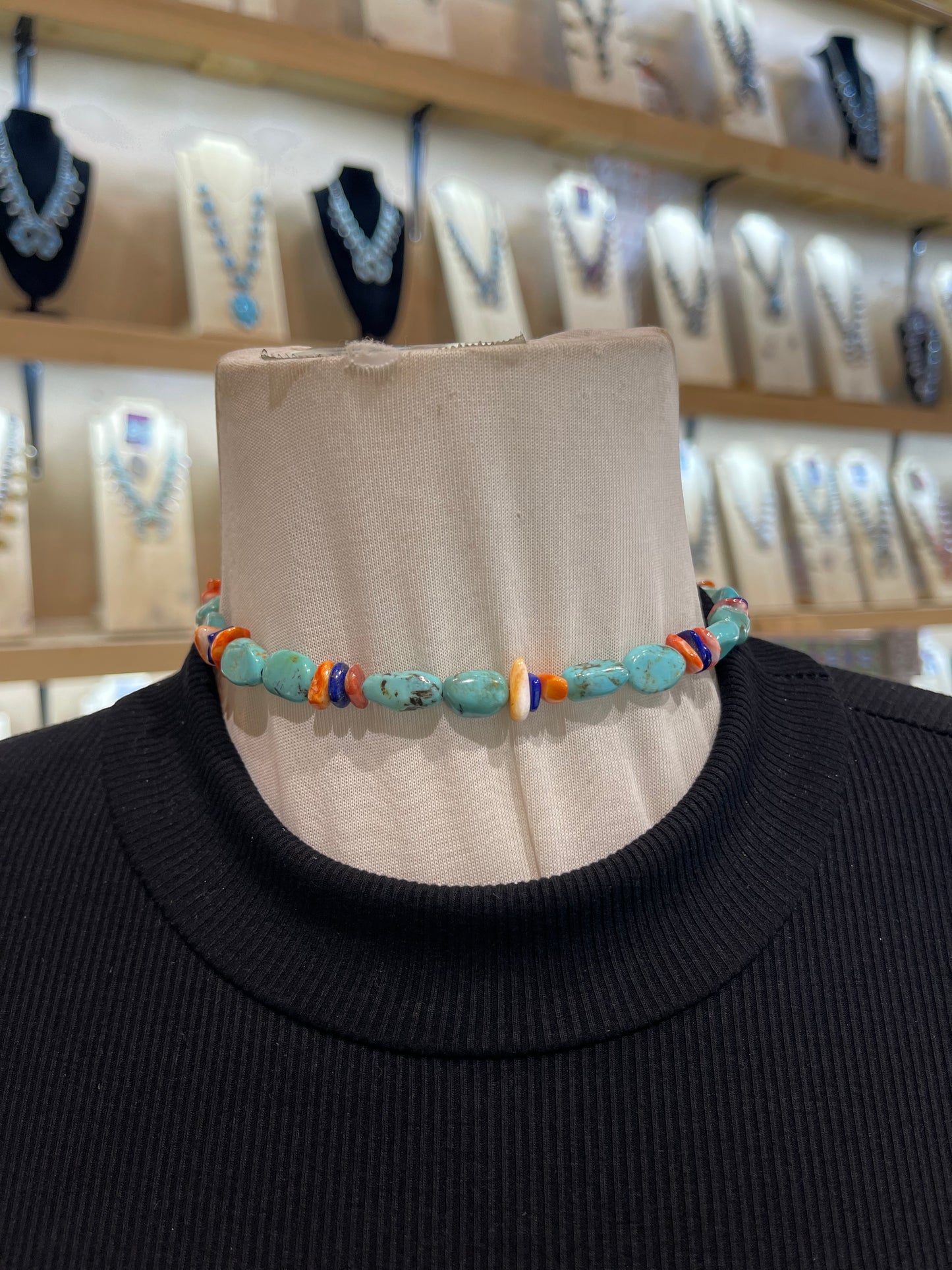 Turquoise, Lapis, & Spiny Memory Wire Choker
