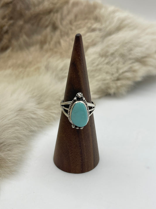 5.5 Turquoise Oval Ring by Judy Largo, Navajo