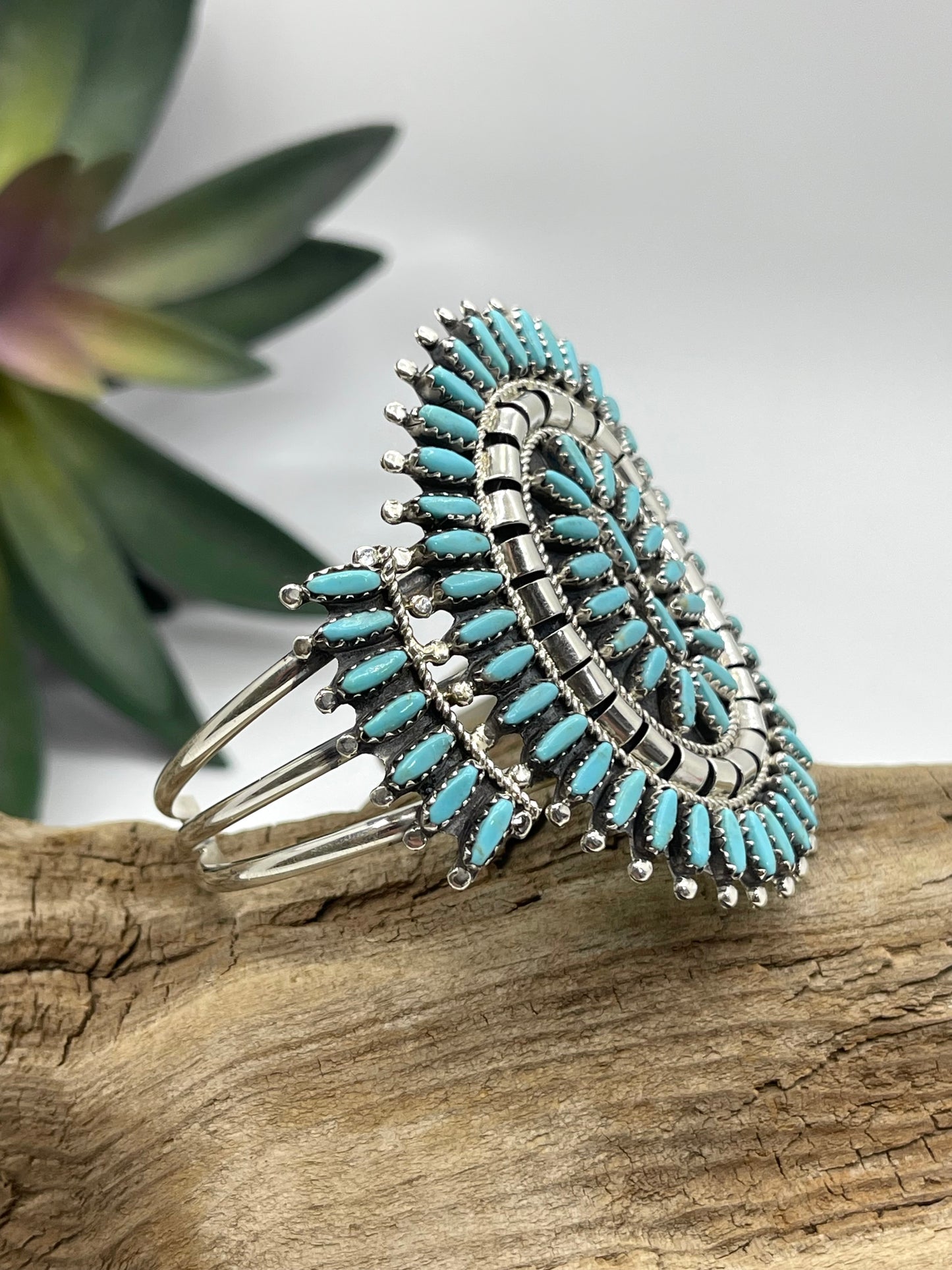 6"-7" Sleeping Beauty Turquoise Needlepoint Cuff by Norman & Rose Nez, Zuni