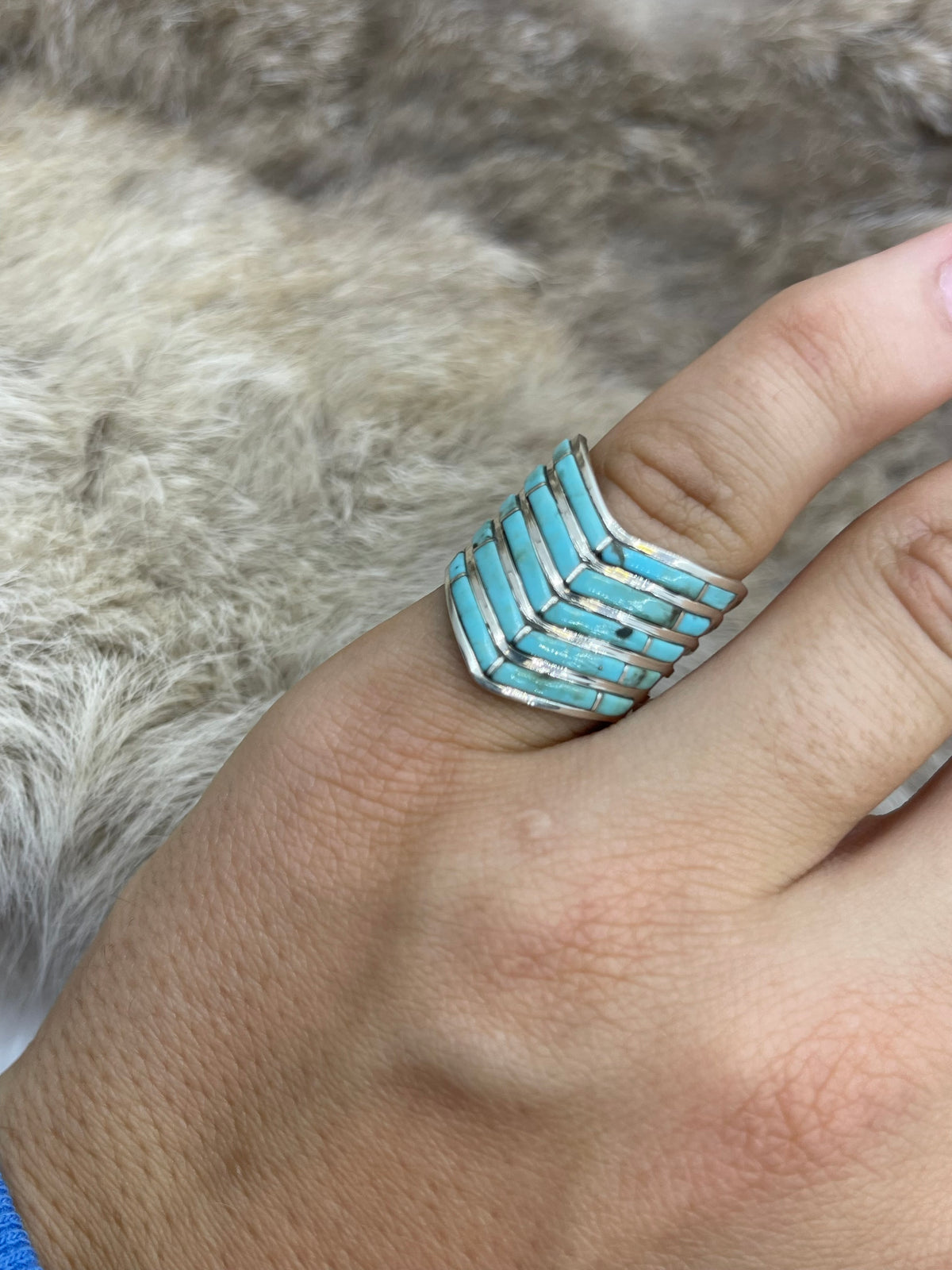 5 Row Chevron Ring by Andrew Enrico, Navajo