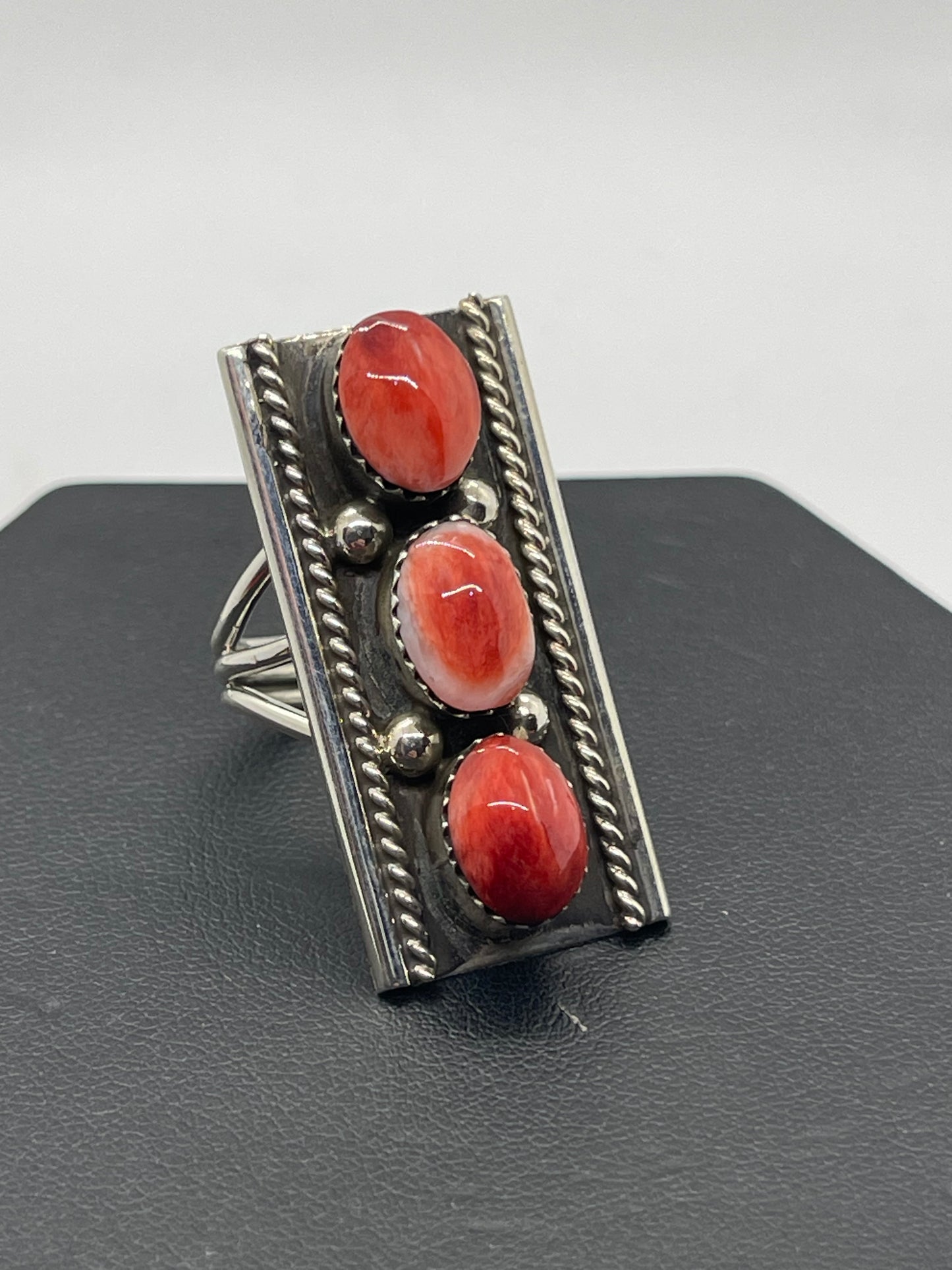 8.0 3 Stone Spiny Oyster Ring by Dorothy Lee, Navajo