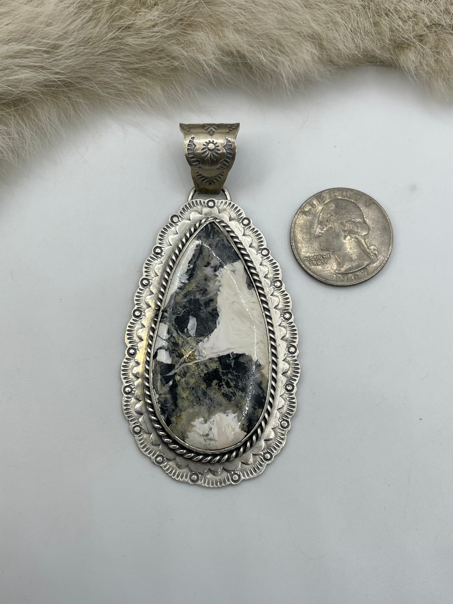 10mm Bale White Buffalo Pendant by Jeff Largo, Navajo