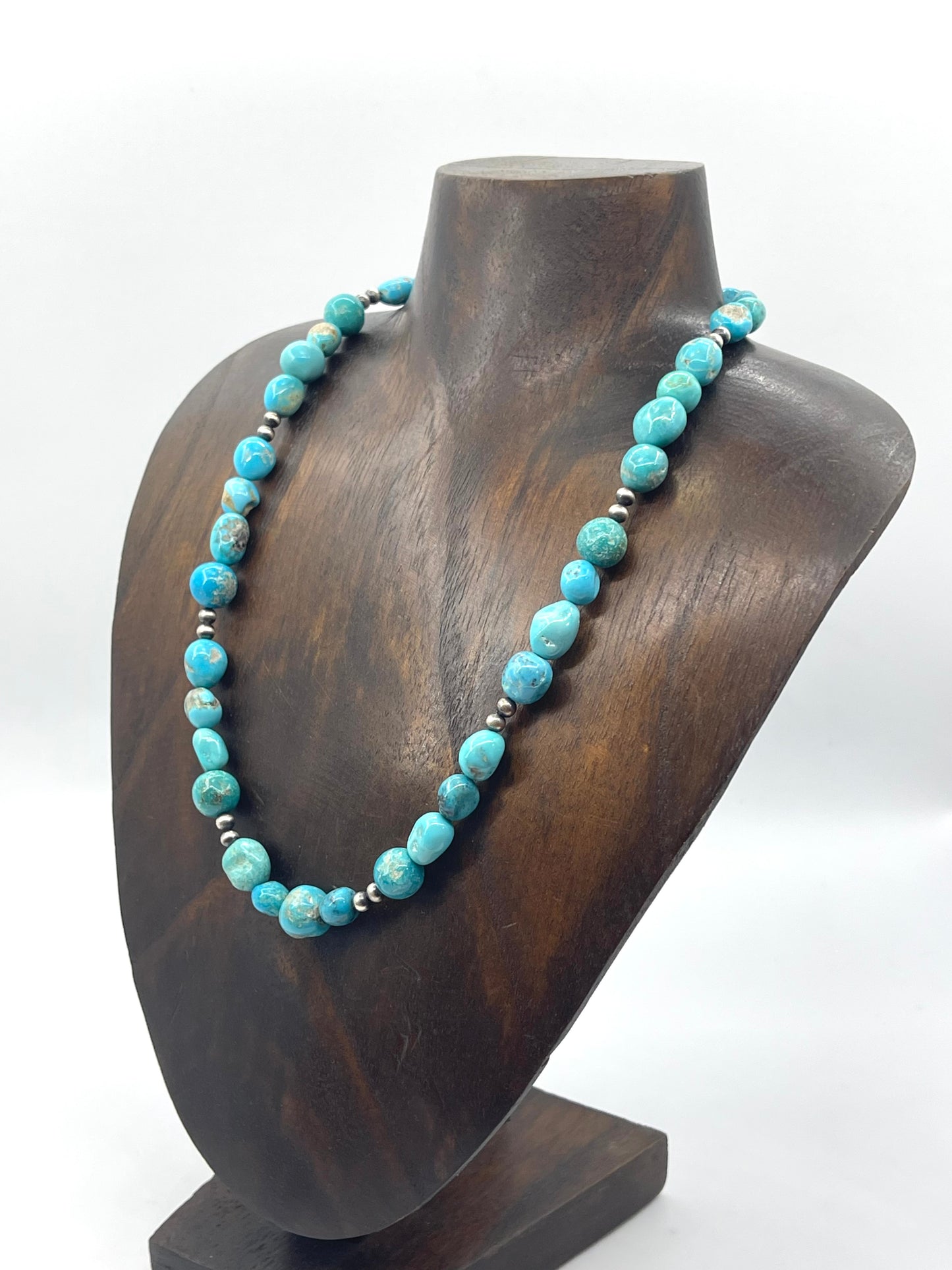 18" Natural Chunky Sonoran Blue Turquoise w/ Navajo Style Pearls Necklace