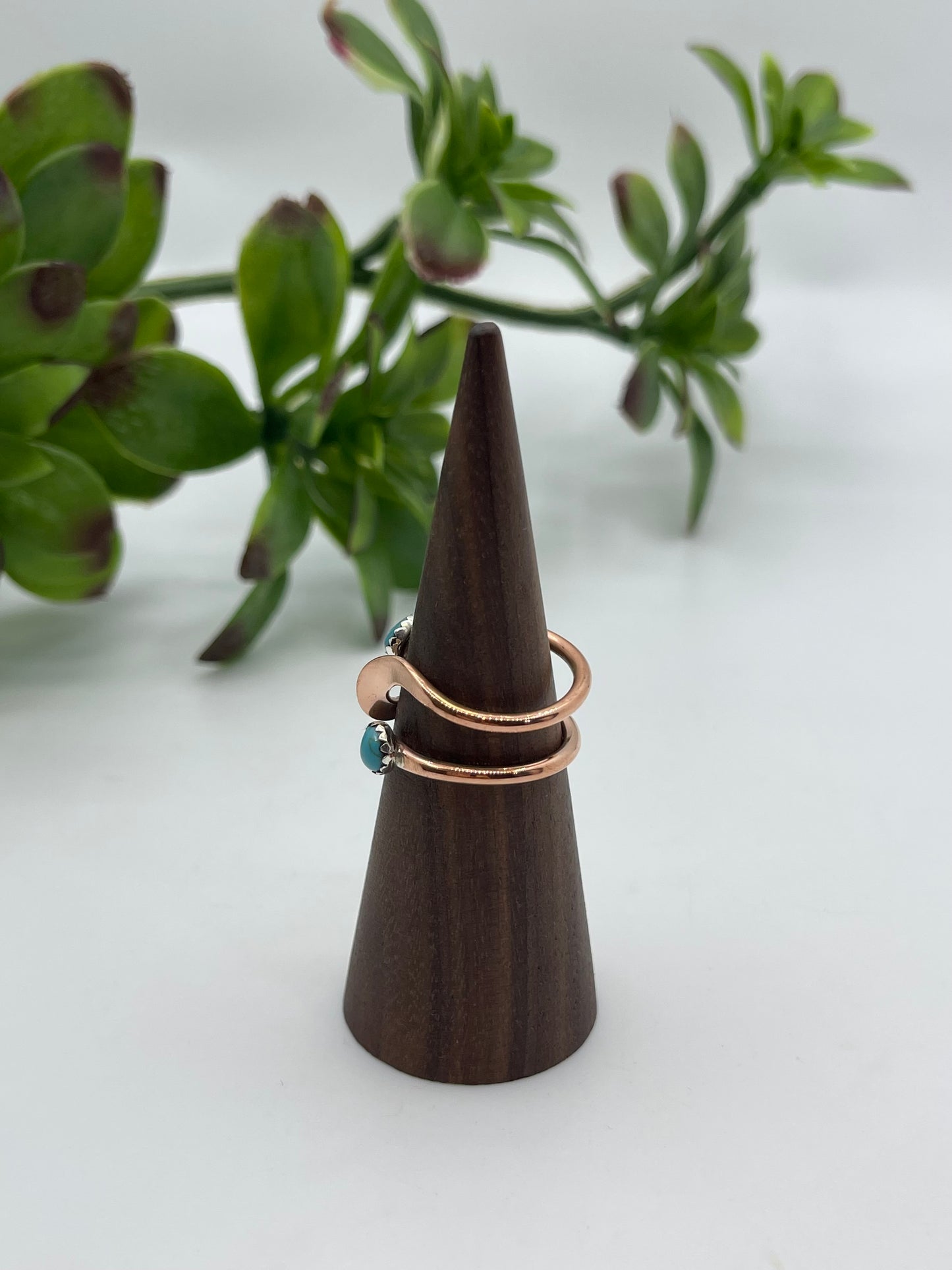 7.0 Copper Ring With Turquoise By Gerald and Yolanda Skeets, Navajo