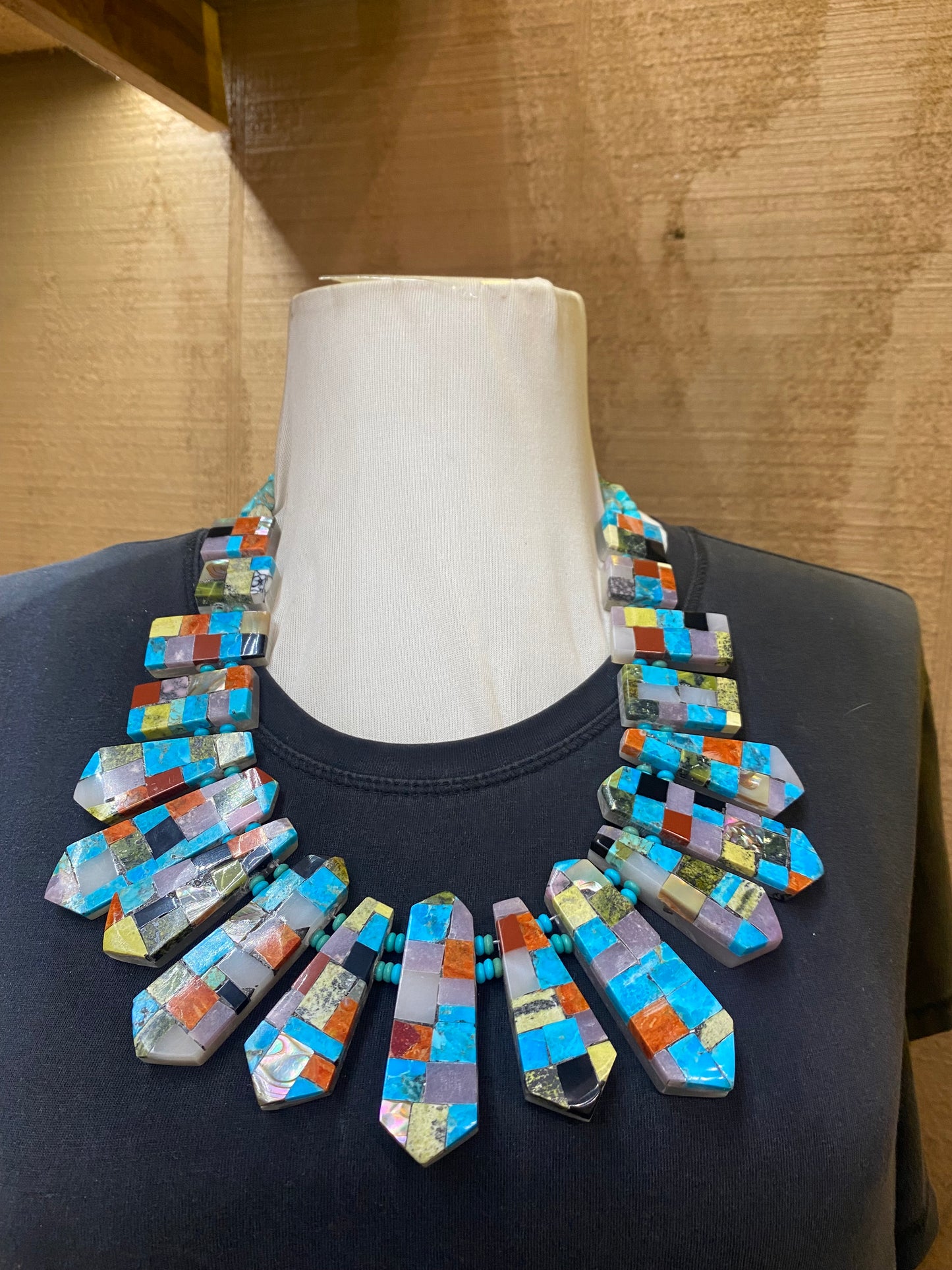 lot 14 10/20 Paper Thin Inlay Lapidary Necklace by Jolene Bird