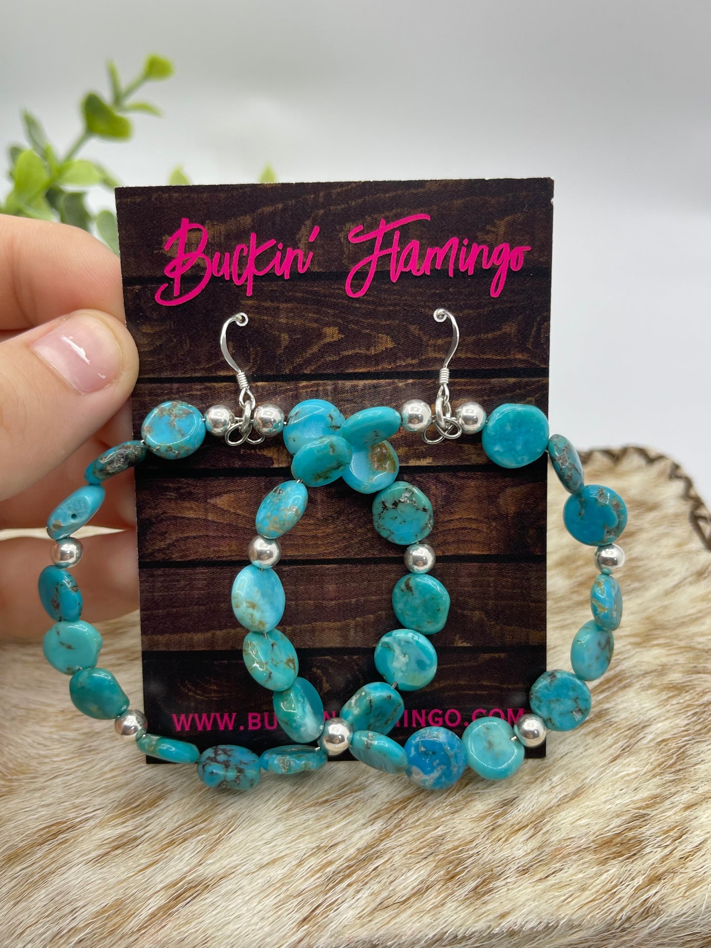 Kingman Turquoise Round Bead Hoop Earrings by Tammy Nolcott, Navajo