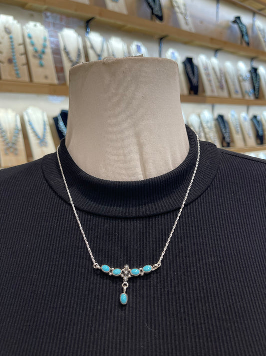 19" Dainty 5 Stone Turquoise Lariat Necklace by Verley Betone, Navajo