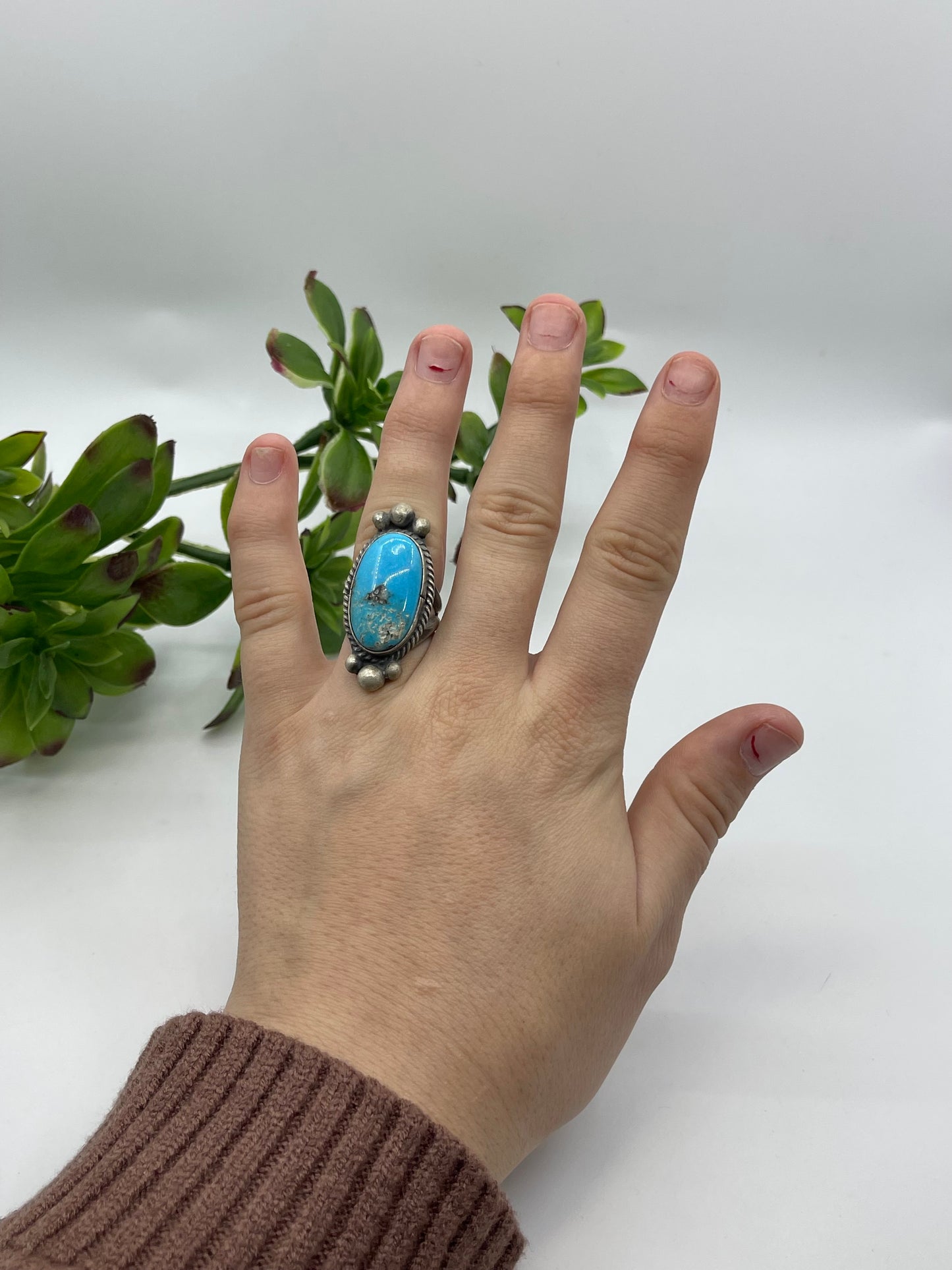 7.0 Oval Kingman Turquoise Ring By Boyd Ashley, Navajo