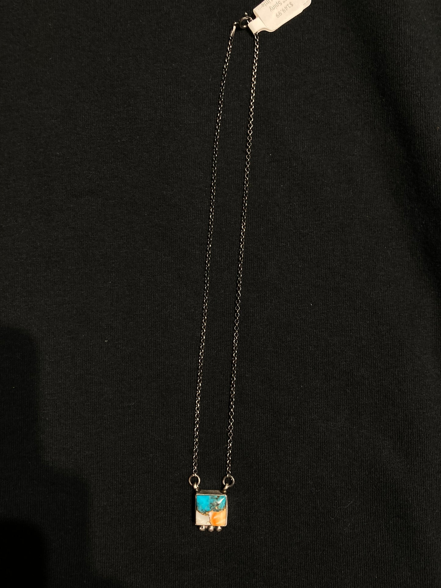 16" Spiny Turquoise Little Square Necklace by Sheryl Kee, Navajo