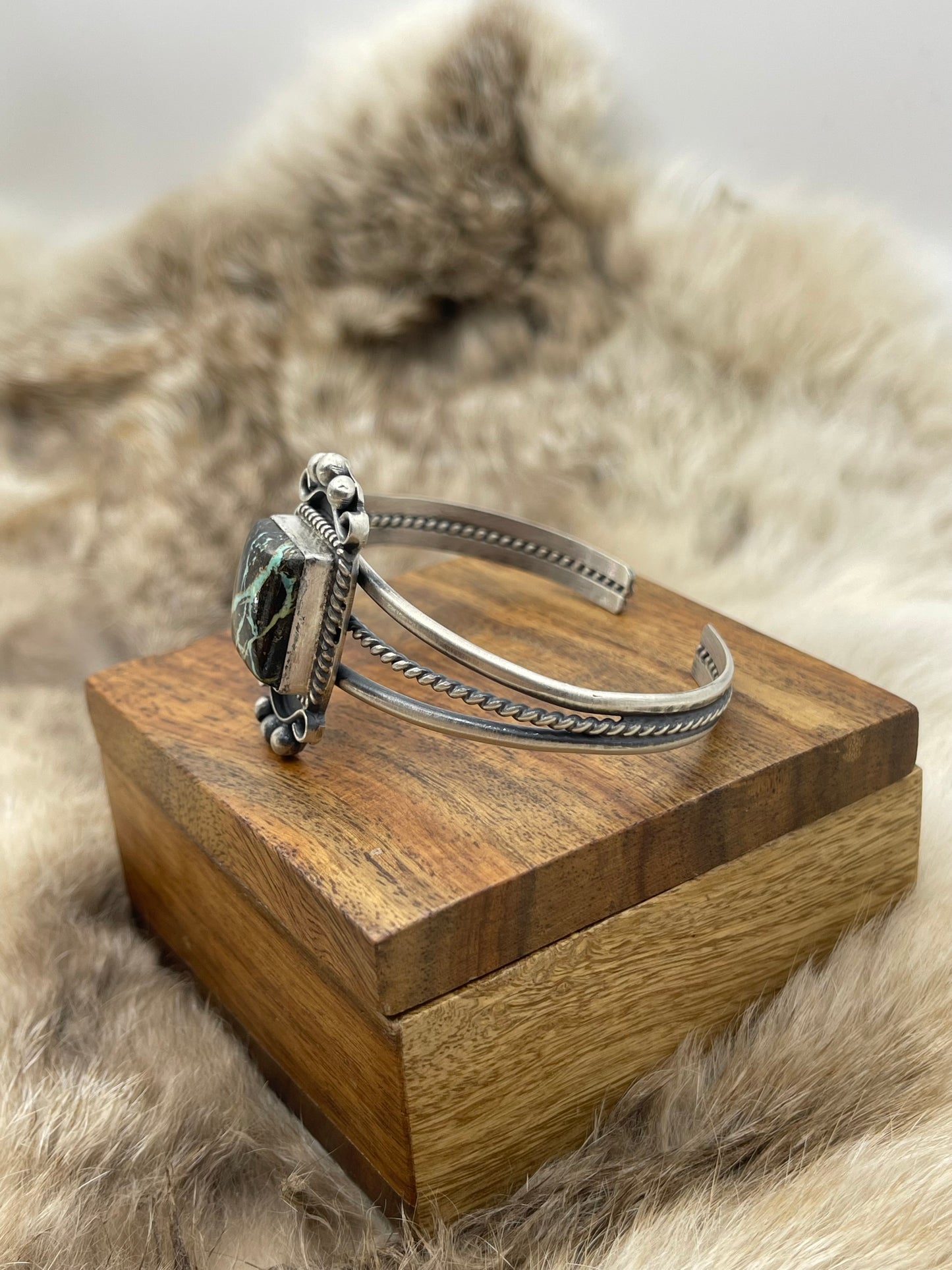 Black Jack Turquoise Cuff by Thompson Piaso, Navajo