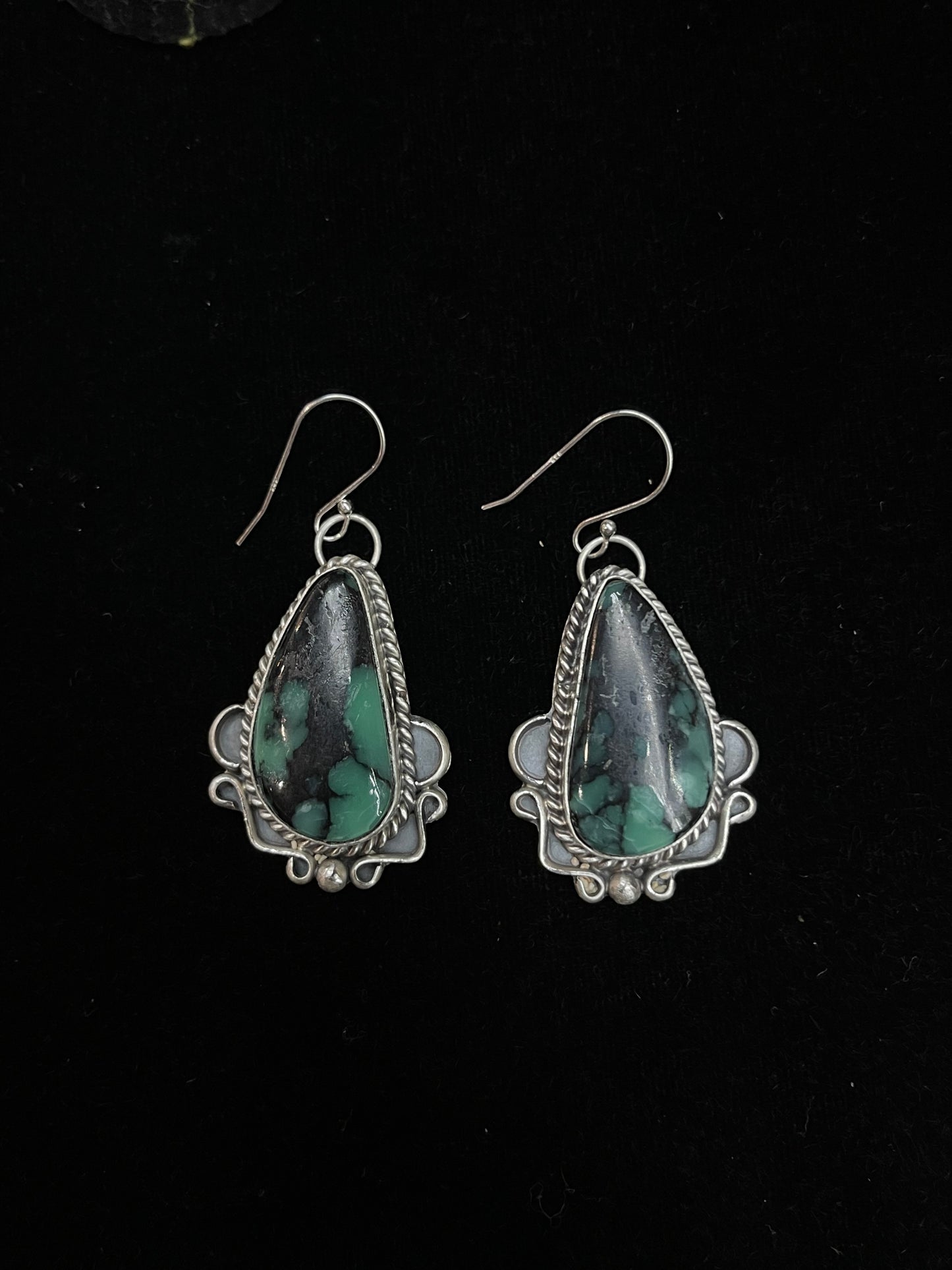 Emerald Rose Dangle Earrings by Terrell Nez Sr., Navajo