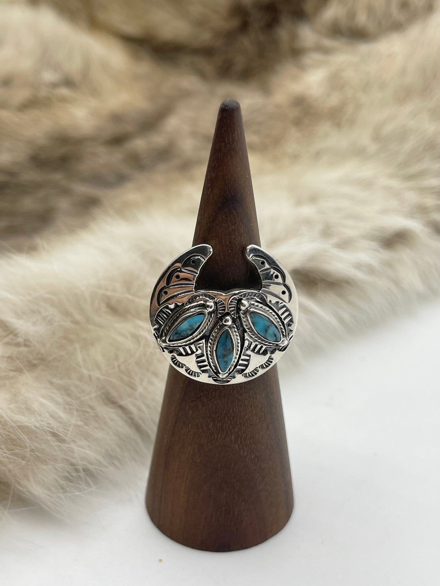 6.5 Naja Ring with Turquoise by Jeremy Delgarito, Navajo