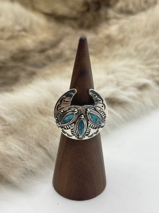 6.0 Naja Ring with Turquoise by Jeremy Delgarito, Navajo