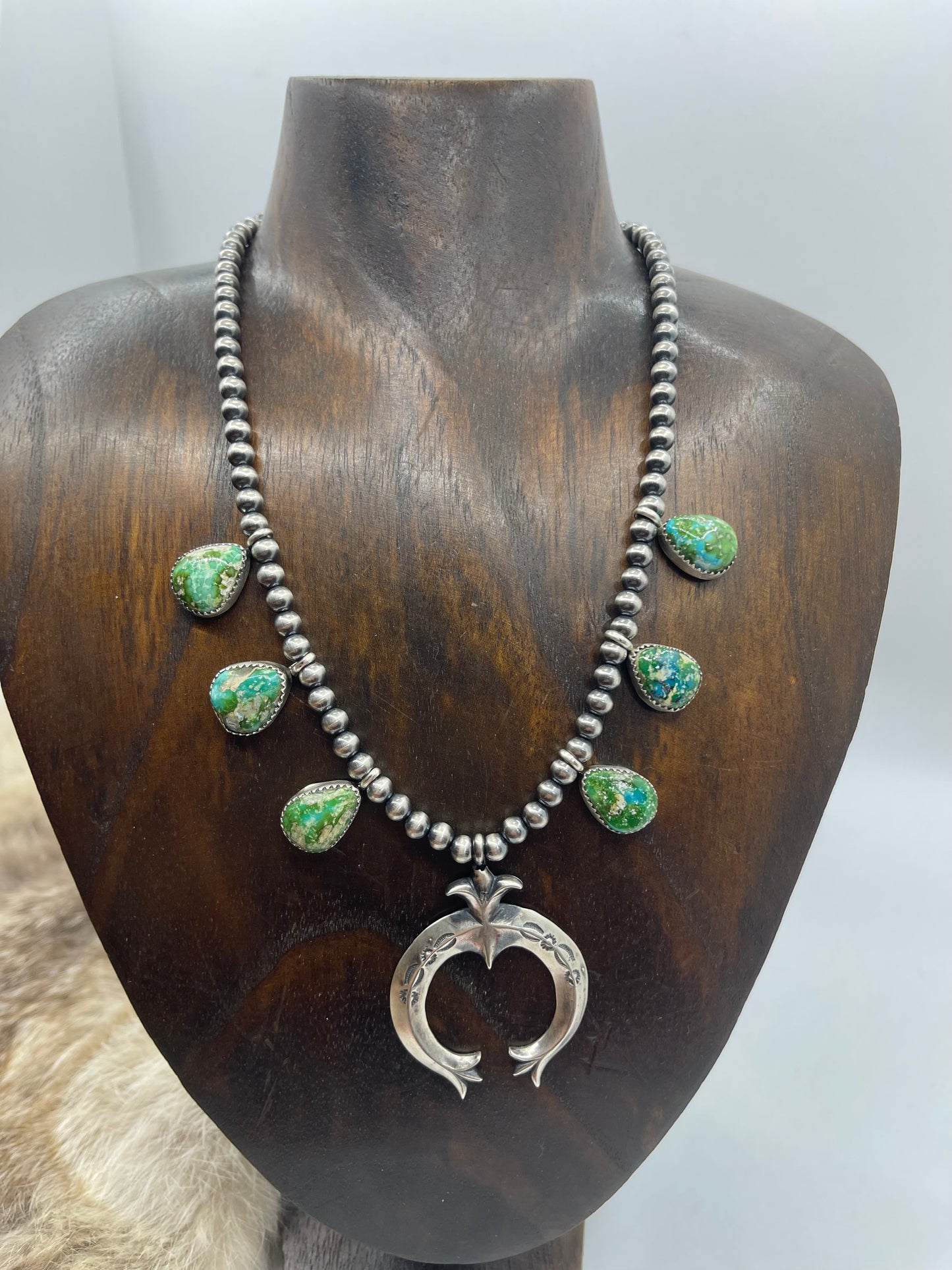 16" Sonoran Gold Turquoise 6 Stone Naja Necklace by Letricia Largo, Navajo