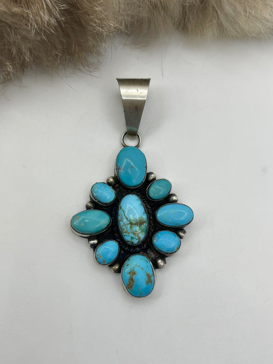 12mm Bail Sonoran Turquoise Cluster Pendant by Aldora Henry, Navajo