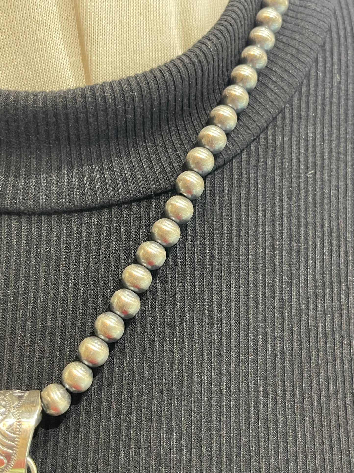 Sonoran Gold Turquoise 2 Stone Pendant on 7mm 20" Pearls by Tom Lewis, Navajo