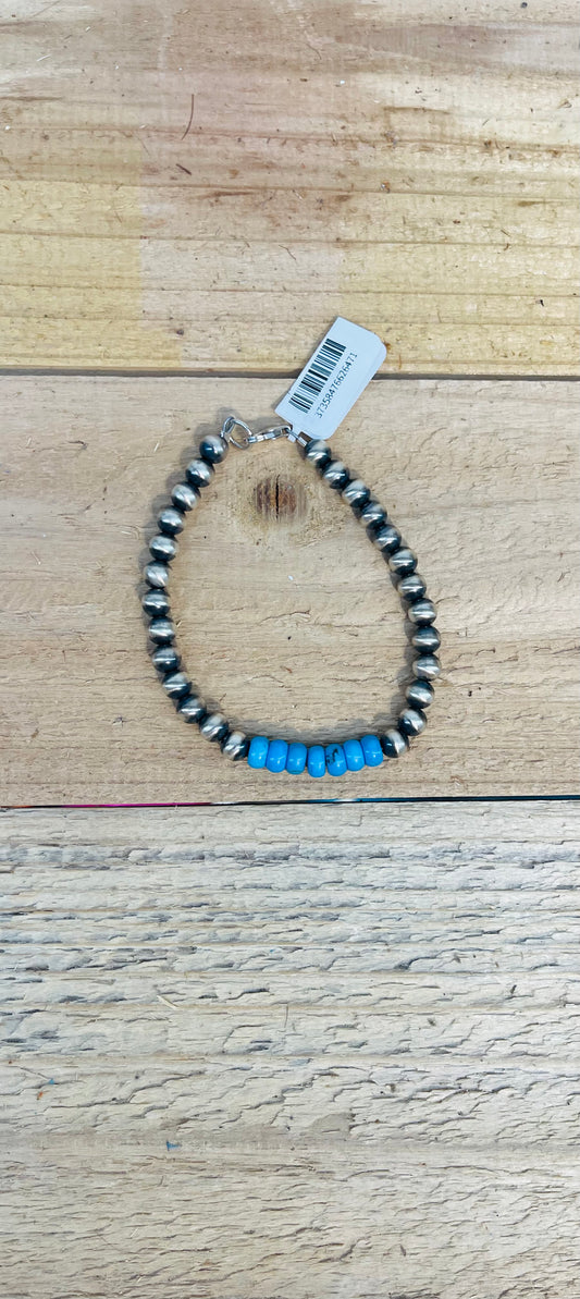 6mm Navajo Pearl and Sleeping Beauty Turquoise Clasp Bracelet