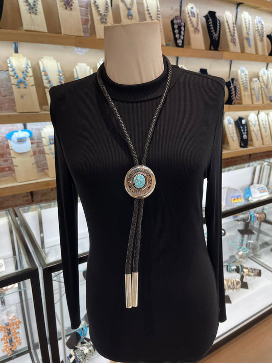 High Grade Kingman Spiderweb Turquoise Bolo by Leonard Nez, Navajo