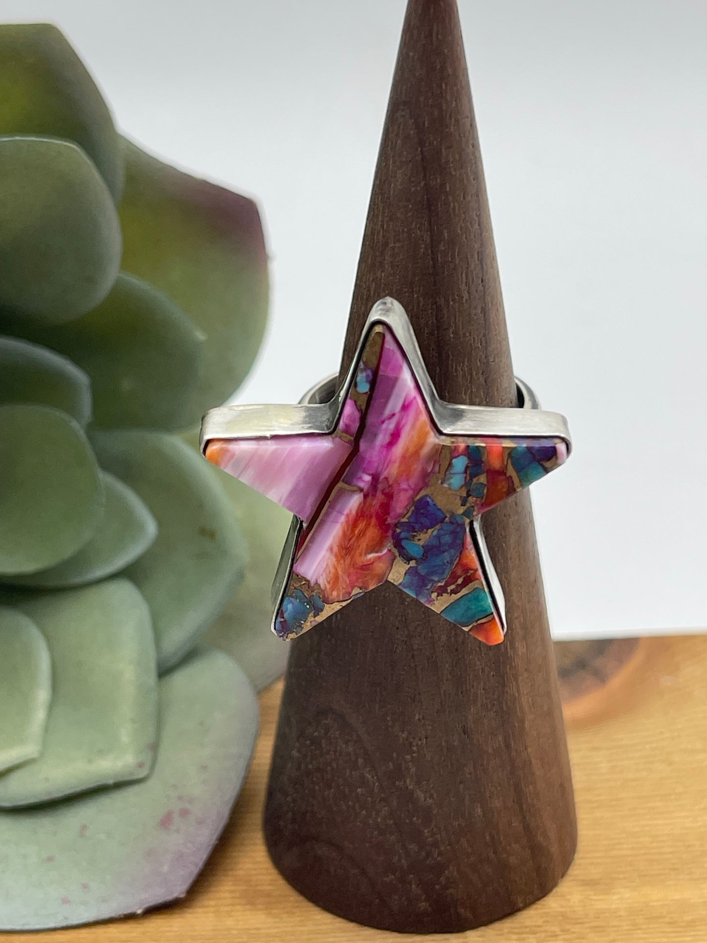 Adjustable Orange Crush Star Ring by Donovan Skeets, Navajo