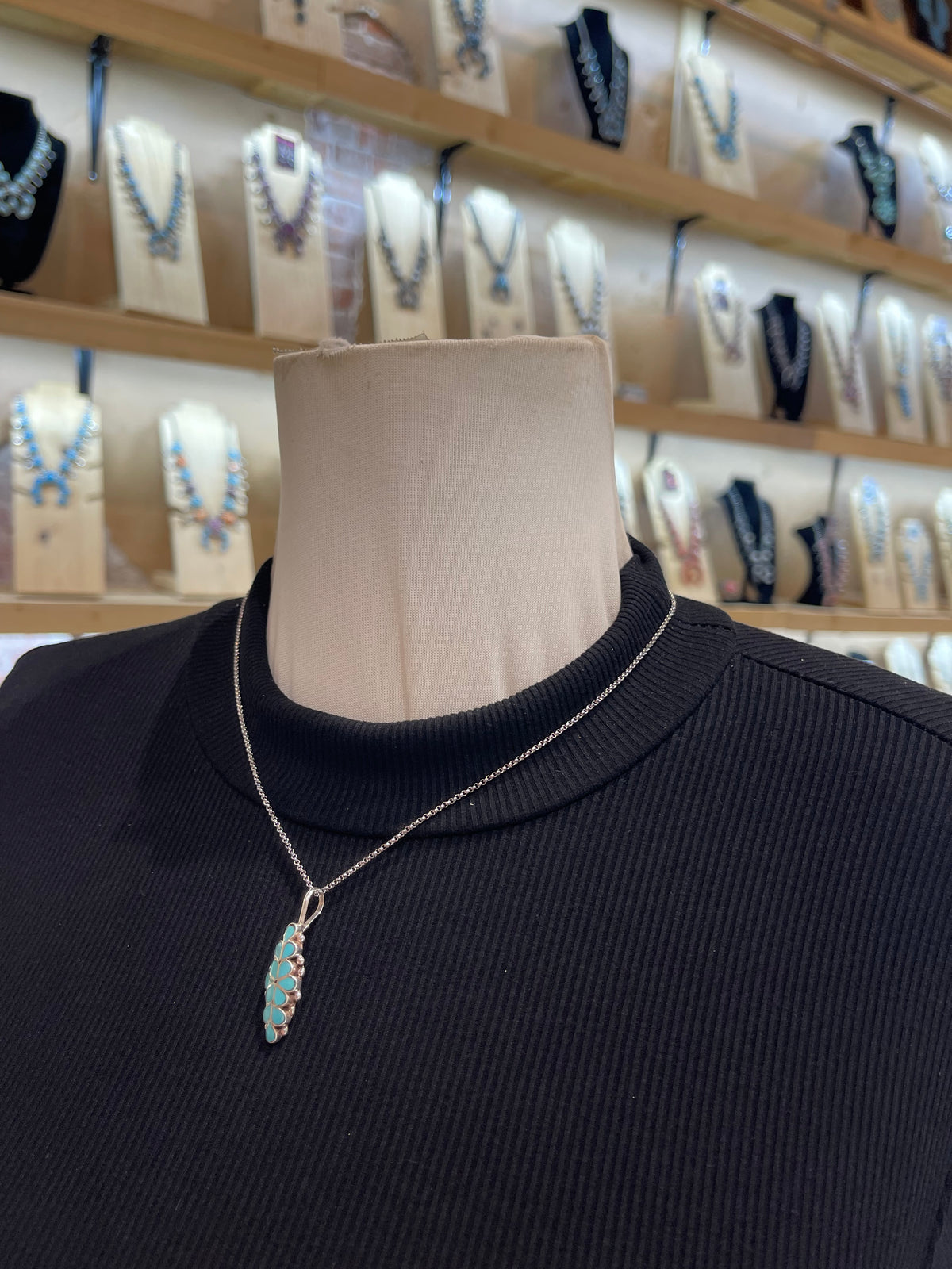 18" Inlay Turquoise Flower Pendant by Gina Dosedo, Zuni