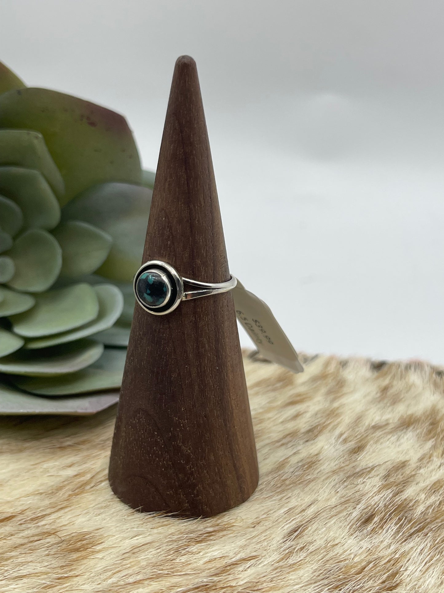 6.5 Dainty Turquoise Circle Ring by Martin Perry, Navajo