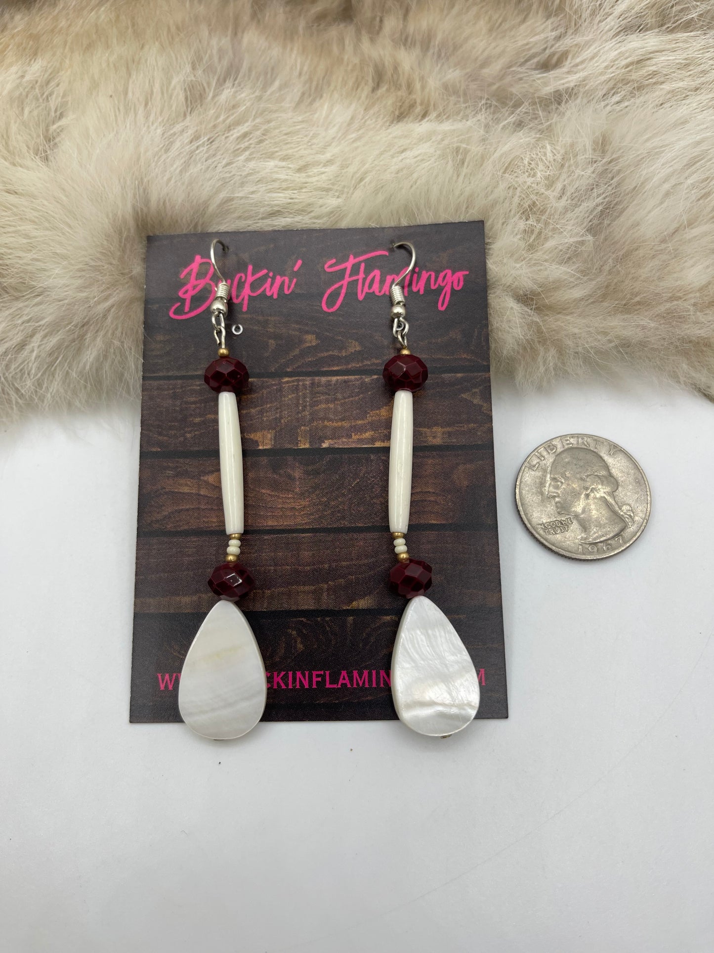 Red Glass & Bone Beads Earrings by Ren McCulley, Creek & Seminole