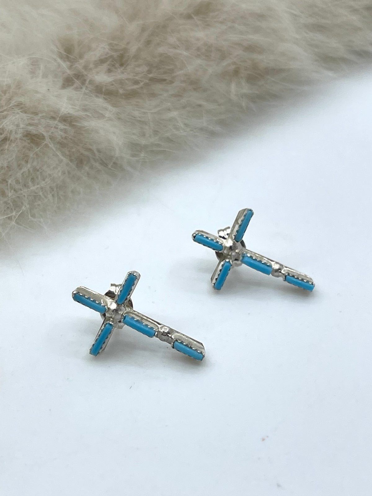 Turquoise Zuni Needlepoint Cross Earrings by Ashley Laate, Zuni