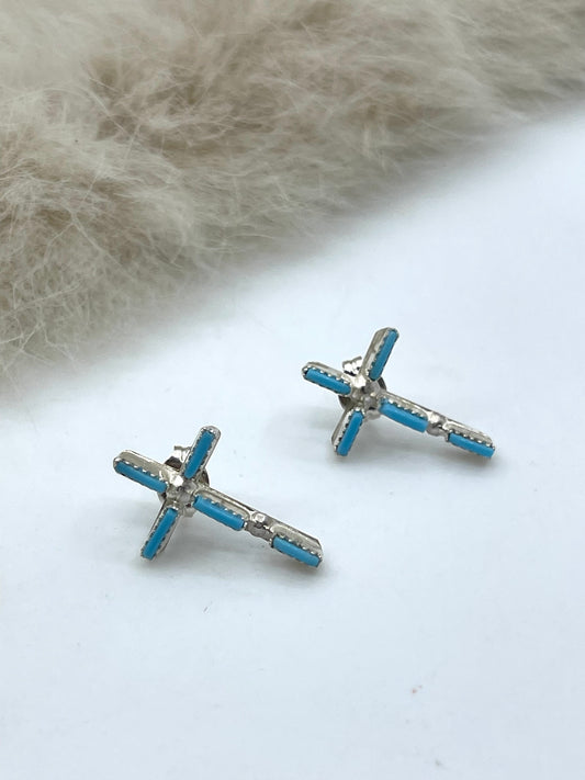 Turquoise Zuni Needlepoint Cross Earrings by Ashley Laate, Zuni