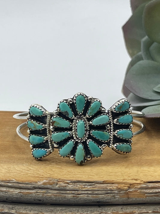 4 1/2"-5 3/4" Turquoise Cluster Cuff by Zeita Begay, Navajo