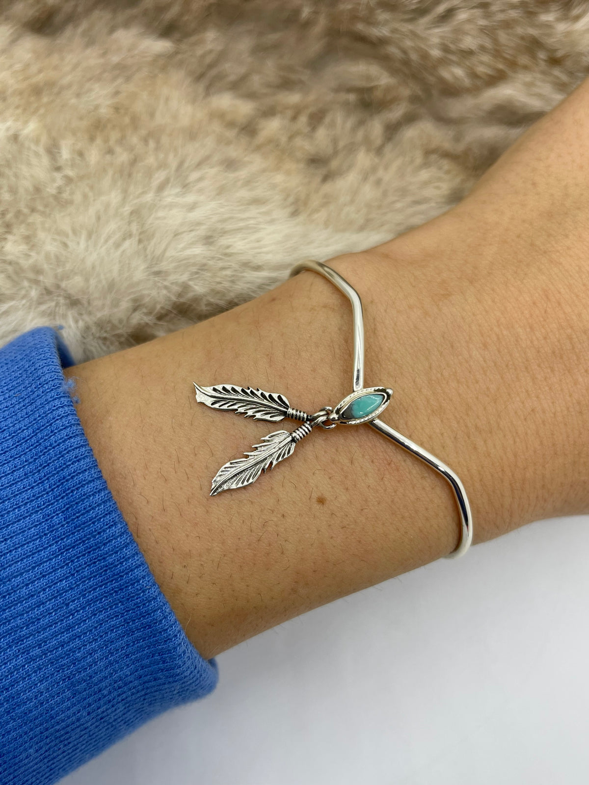 5.75”-7.25” Chevron with Turquoise & Feathers Cuff