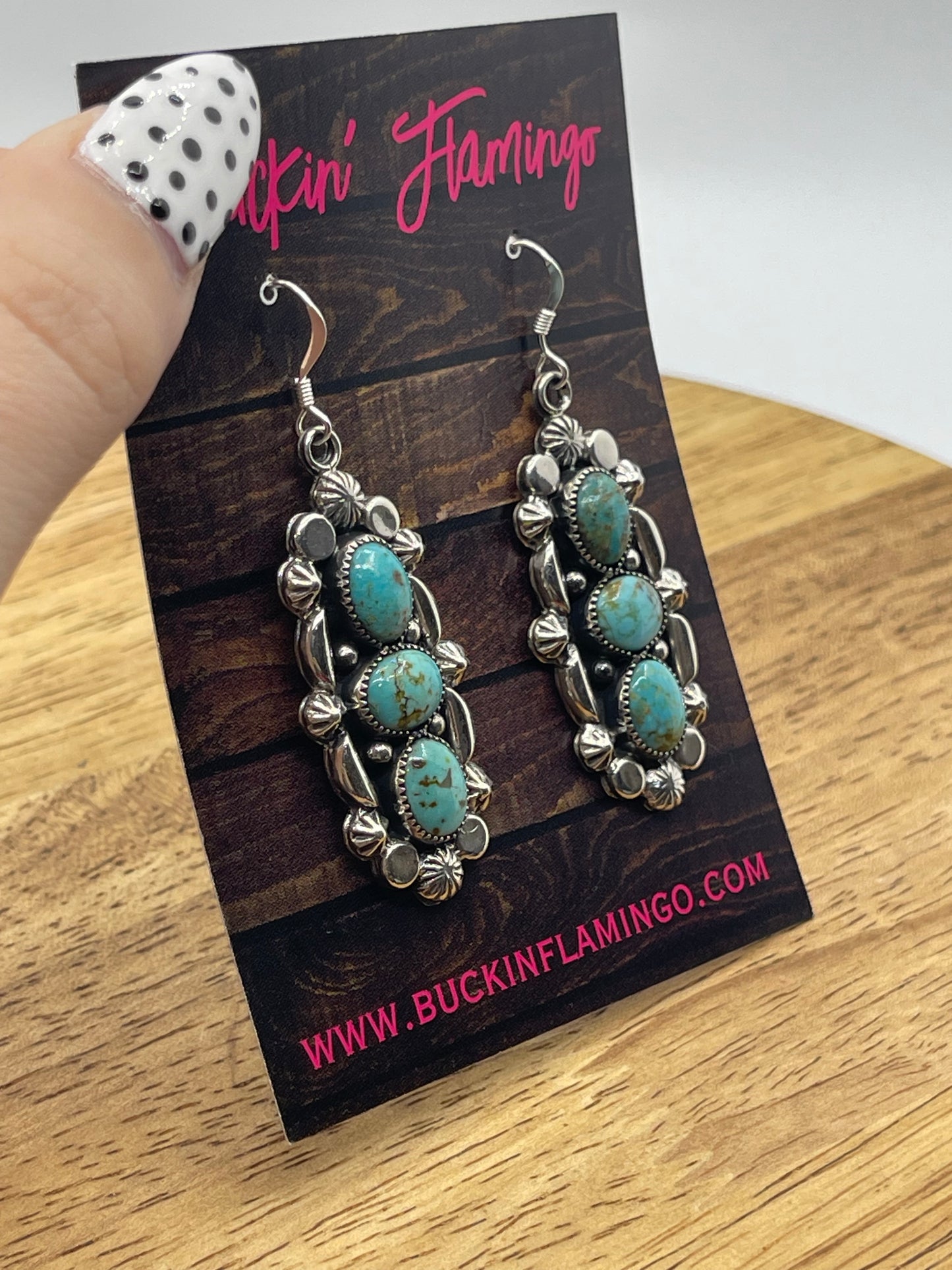 3 Stone Turquoise Dangle Earrings by Emerson Delgarito, Navajo