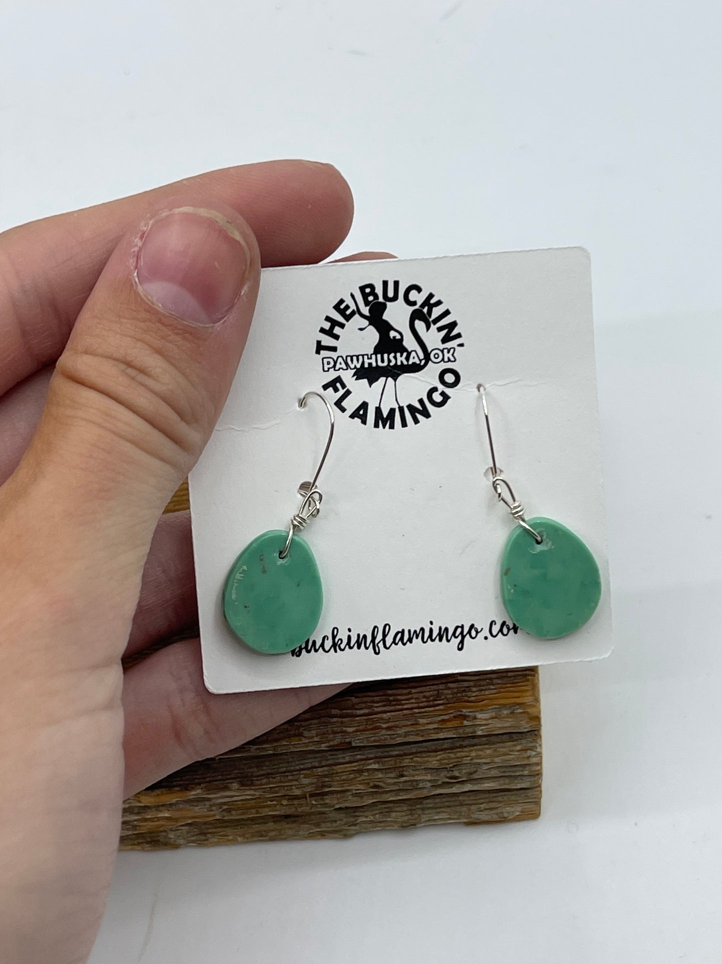 Small Turquoise Oval Slab Dangle Earrings by Raymond Tenoria, Santo Domingo
