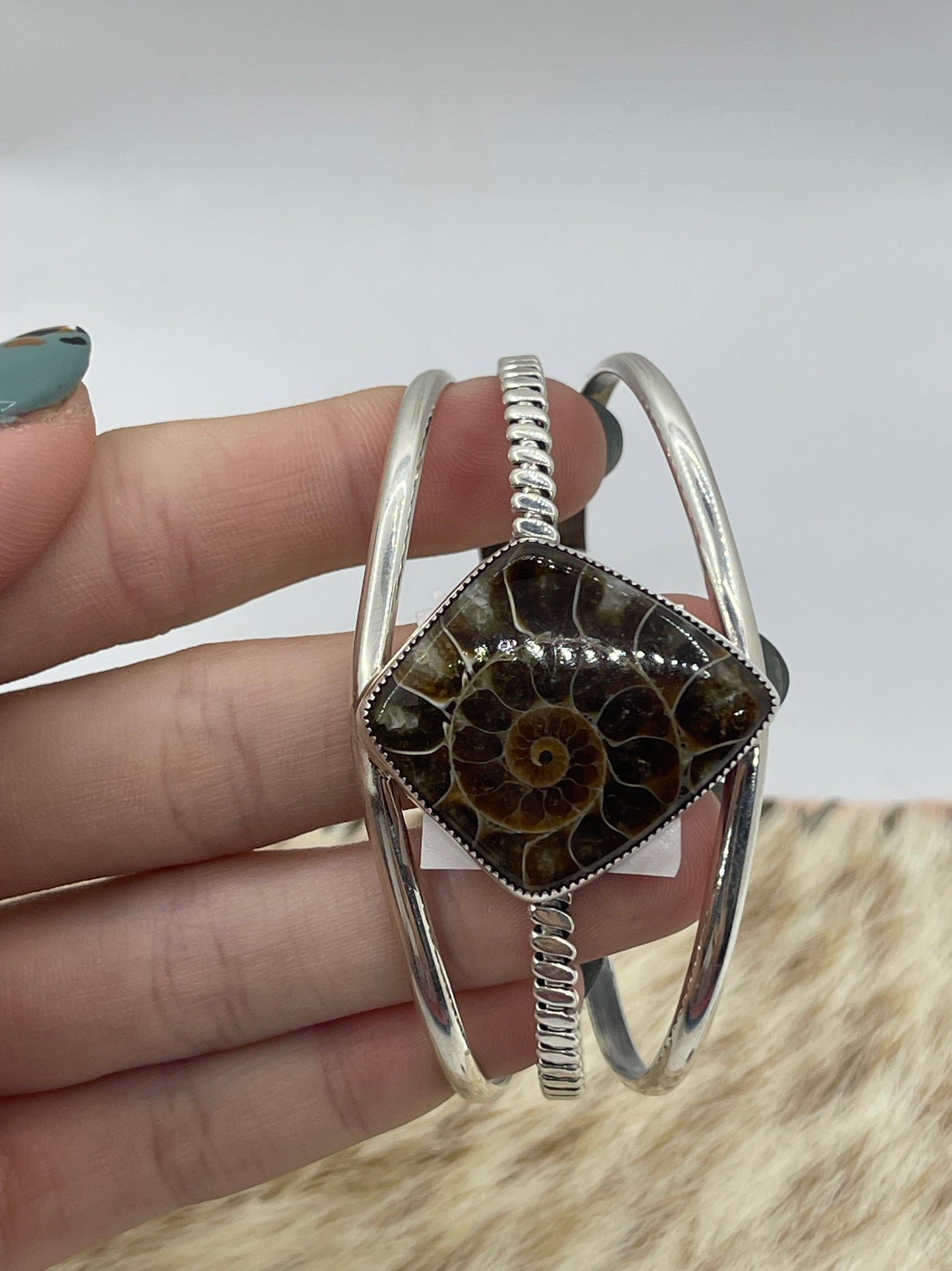 5 1/2"-7" Ammonite Fossil Cuff by Dvane Smith, Navajo
