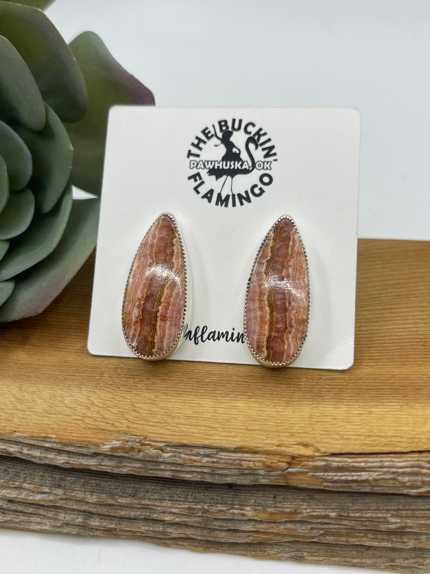 Teardrop Rhodochrosite Post Earrings by Duane Smith, Navajo