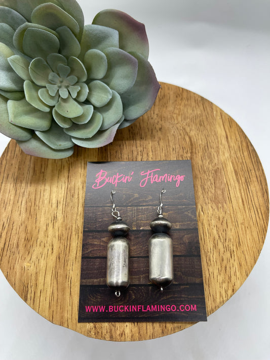 Navajo Pill Bead and Saucer Bead Pearl Dangle Earrings by Tysha Aparicio, Navajo