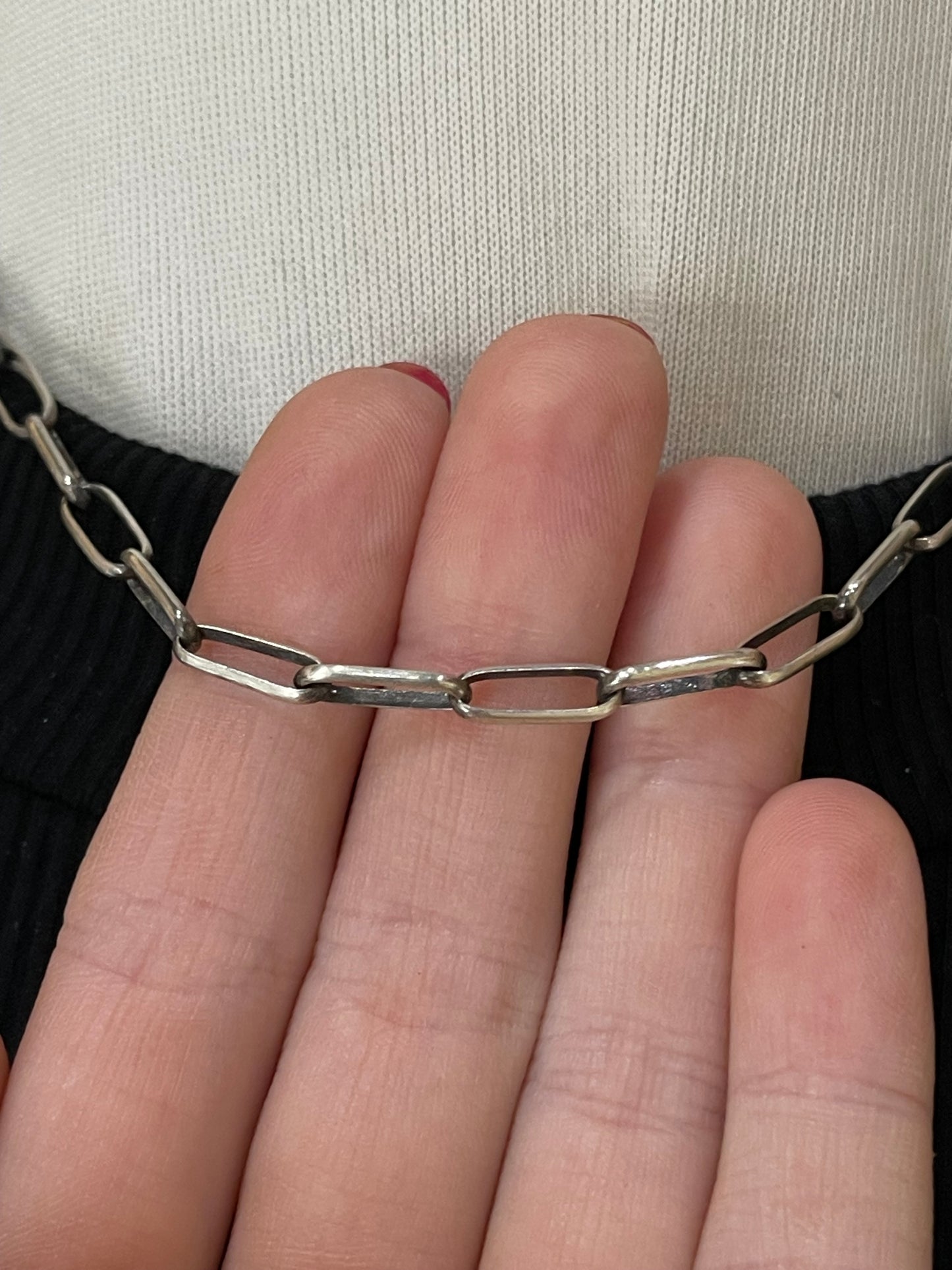 16" Handmade Sterling Silver Paperclip Chain by Sally Shurley, Navajo