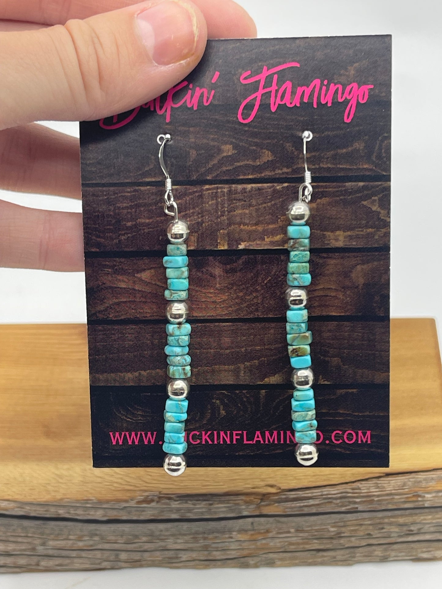 2 1/2" Turquoise Square Beaded Dangle earrings by Ramona Calabeza, Santo Domingo